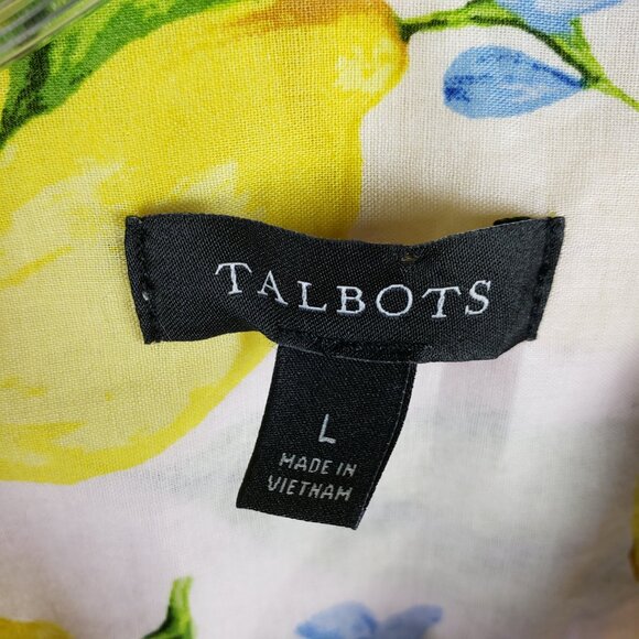 Talbots Button-Up Shirt Blouse Lemon Print Fruits Floral Preppy Resort size L - Picture 5 of 14